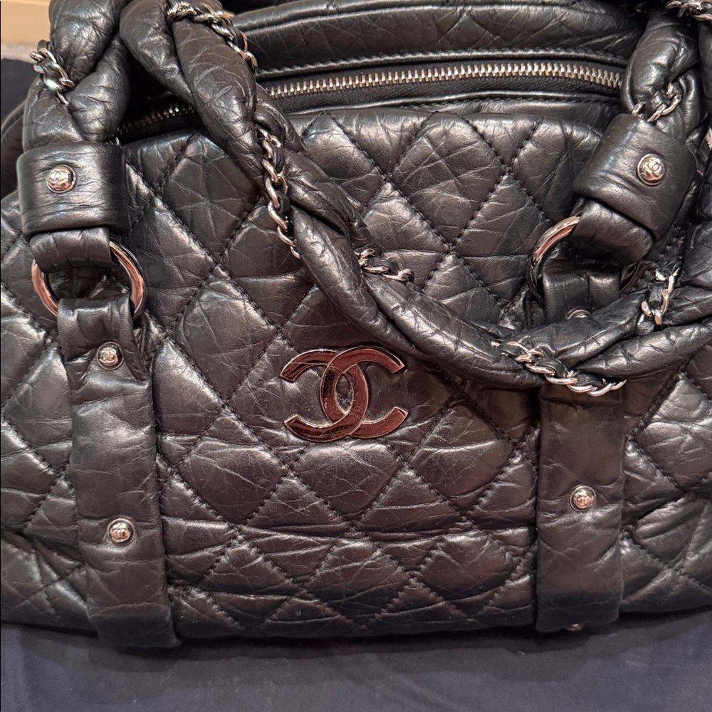 Authentic CHANEL Lady Braid Bowler Bag - Black Quilted Lambskin - Picture 3 of 9